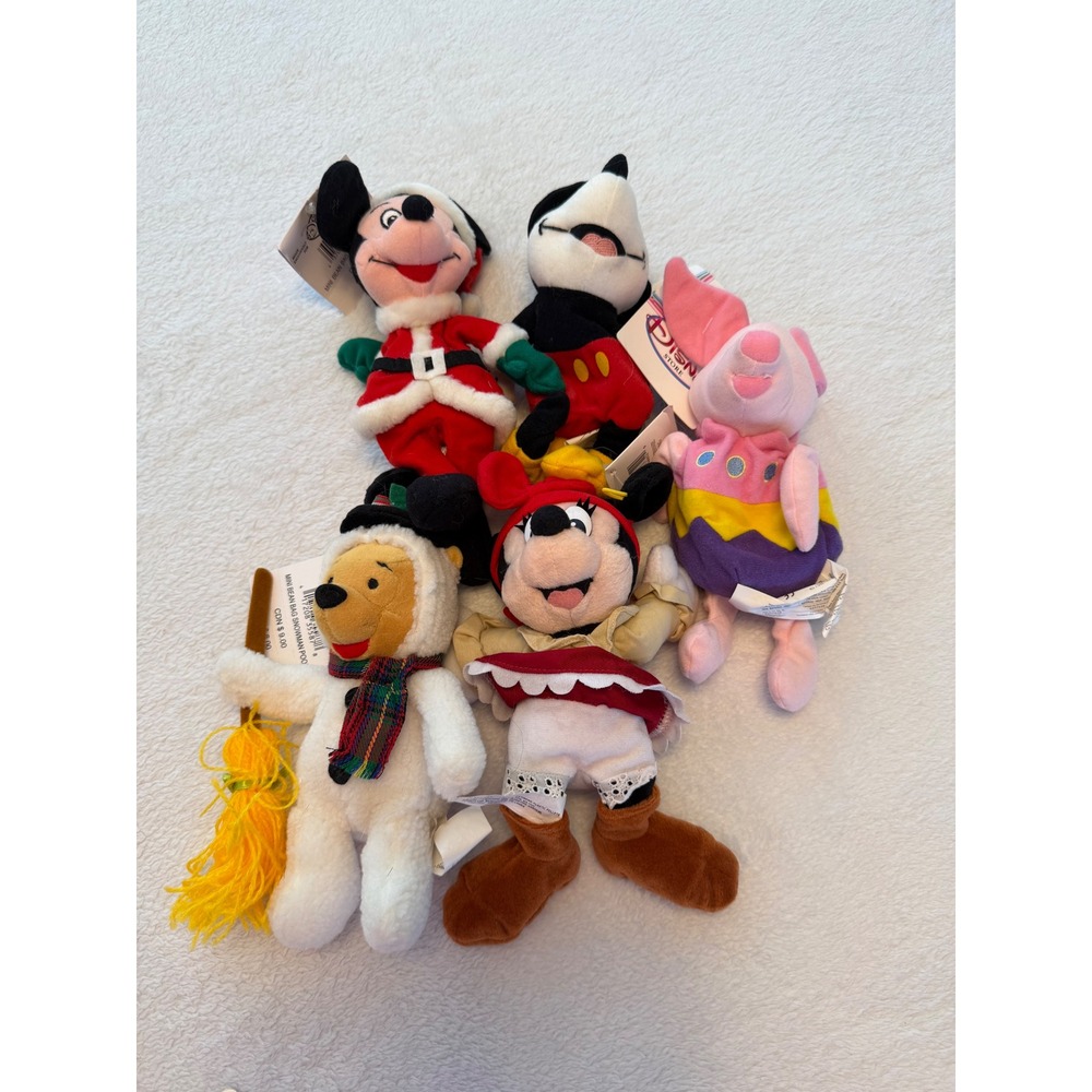 Vintage Disney Store Mini Bean Bag Plush Lot Mickey Minnie Pooh Piglet Doug NWT